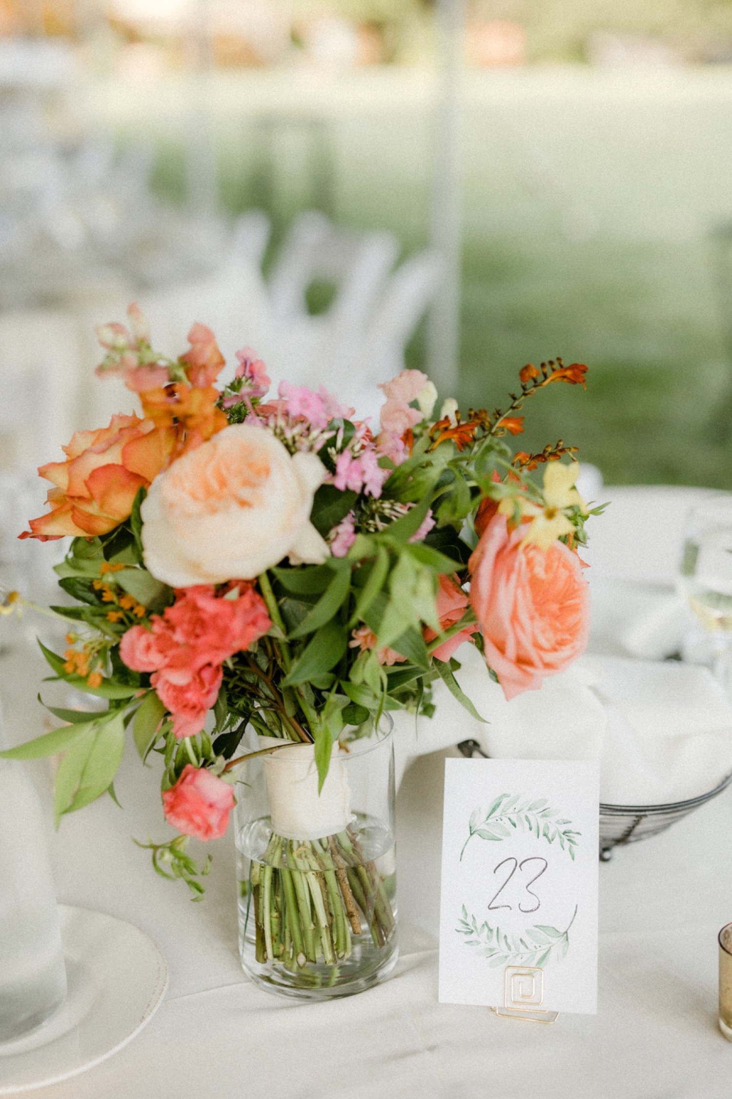 table numbers and flower centerpieces wedding