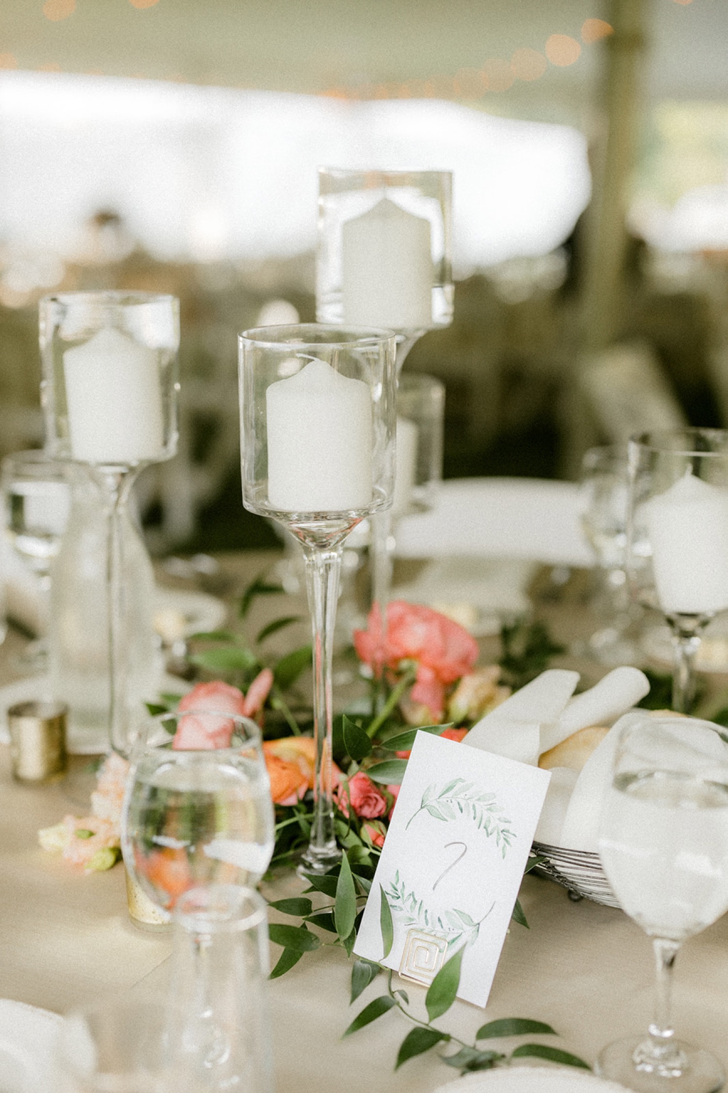 clear glass candles wedding reception table centerpieces
