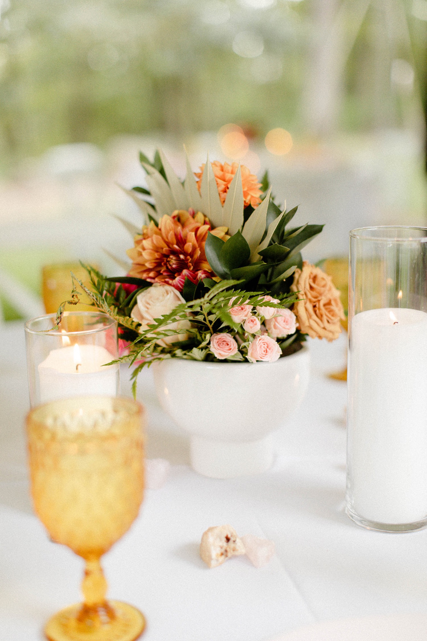 reception table centerpieces floral colorful bohemian wedding