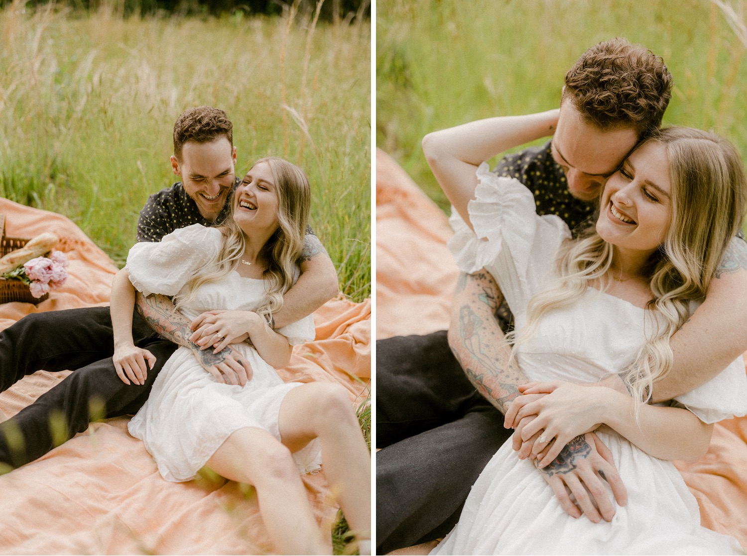 whimsical couple picnic engagement session