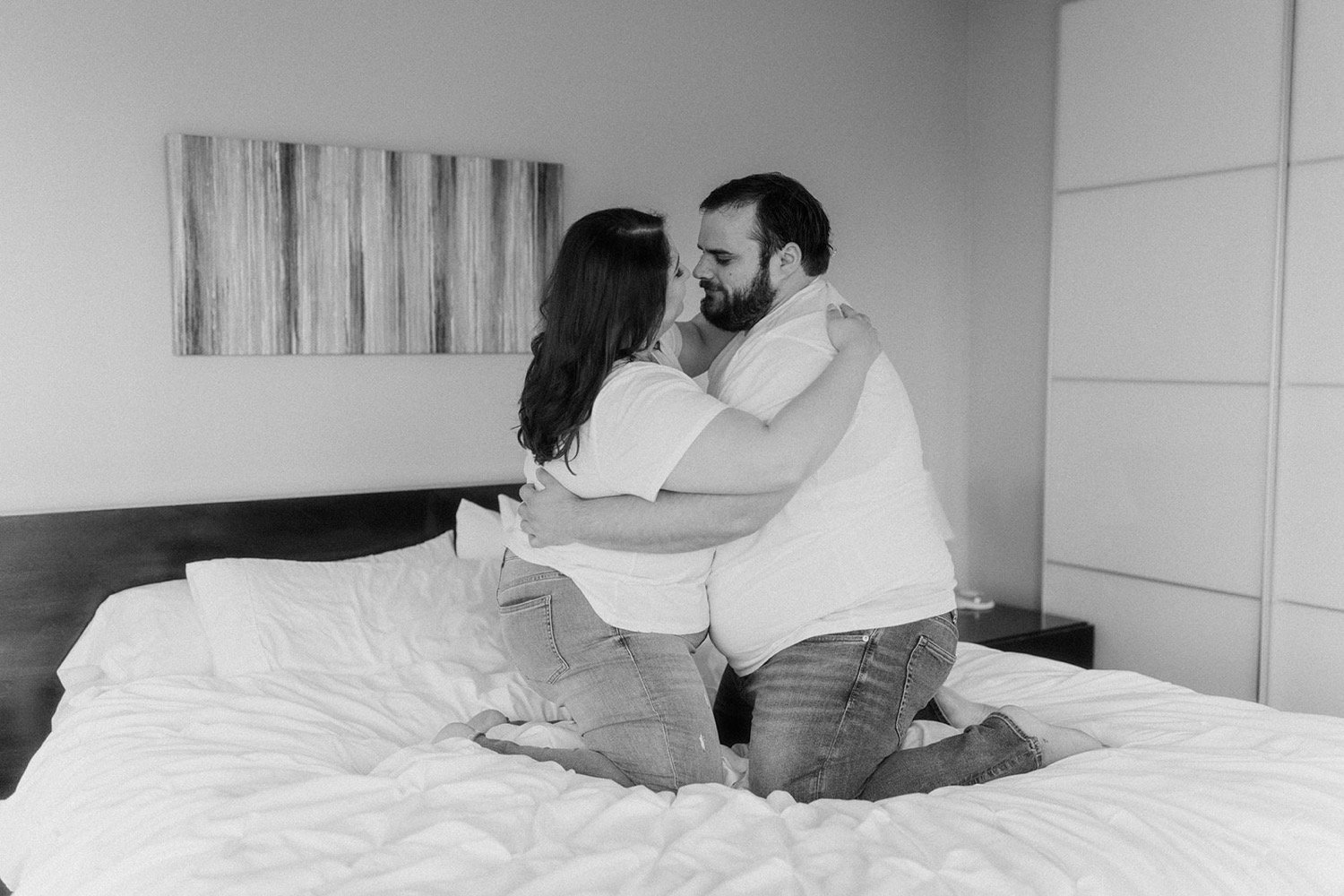 engagement session in bed
