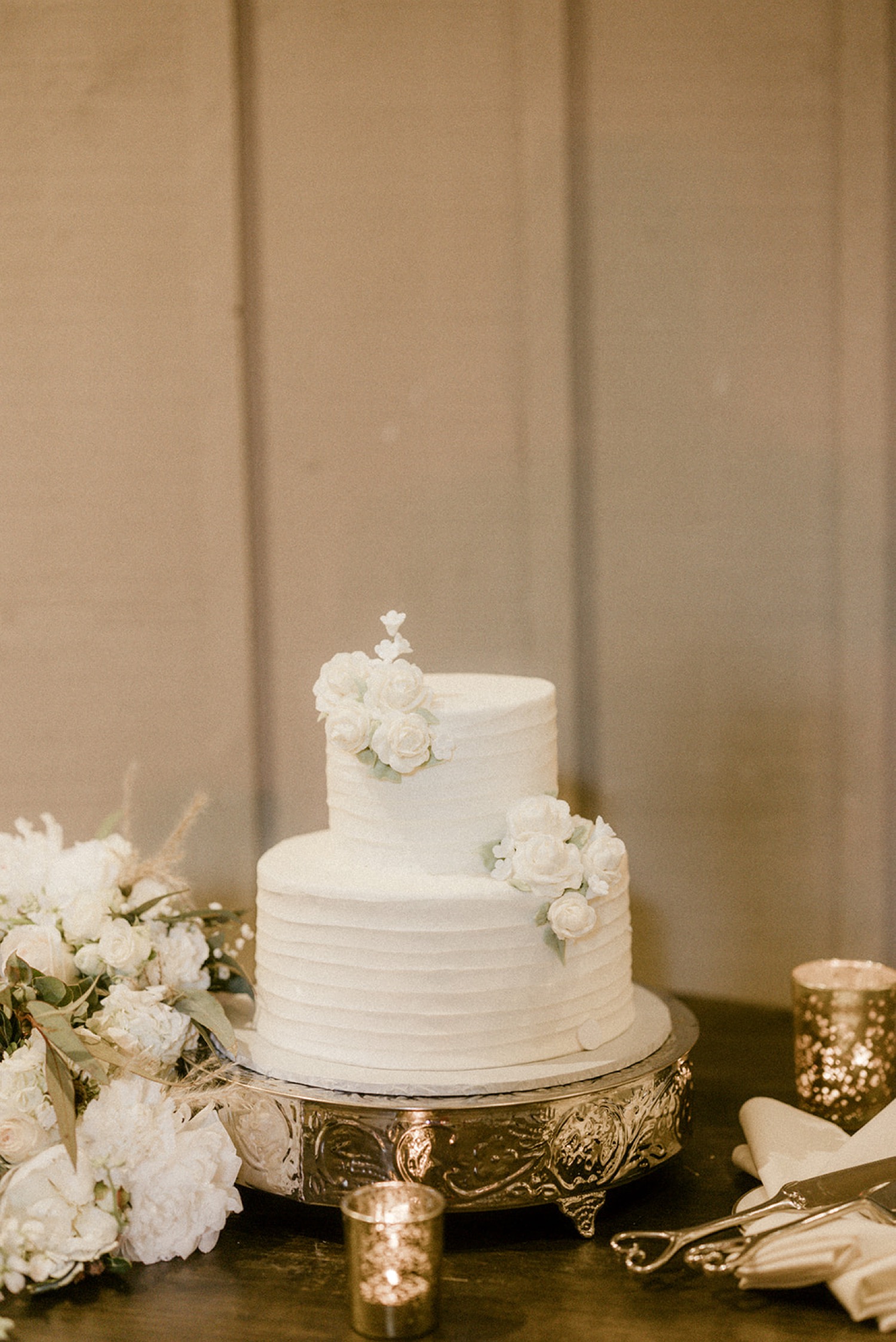 simple two tier white wedding cake