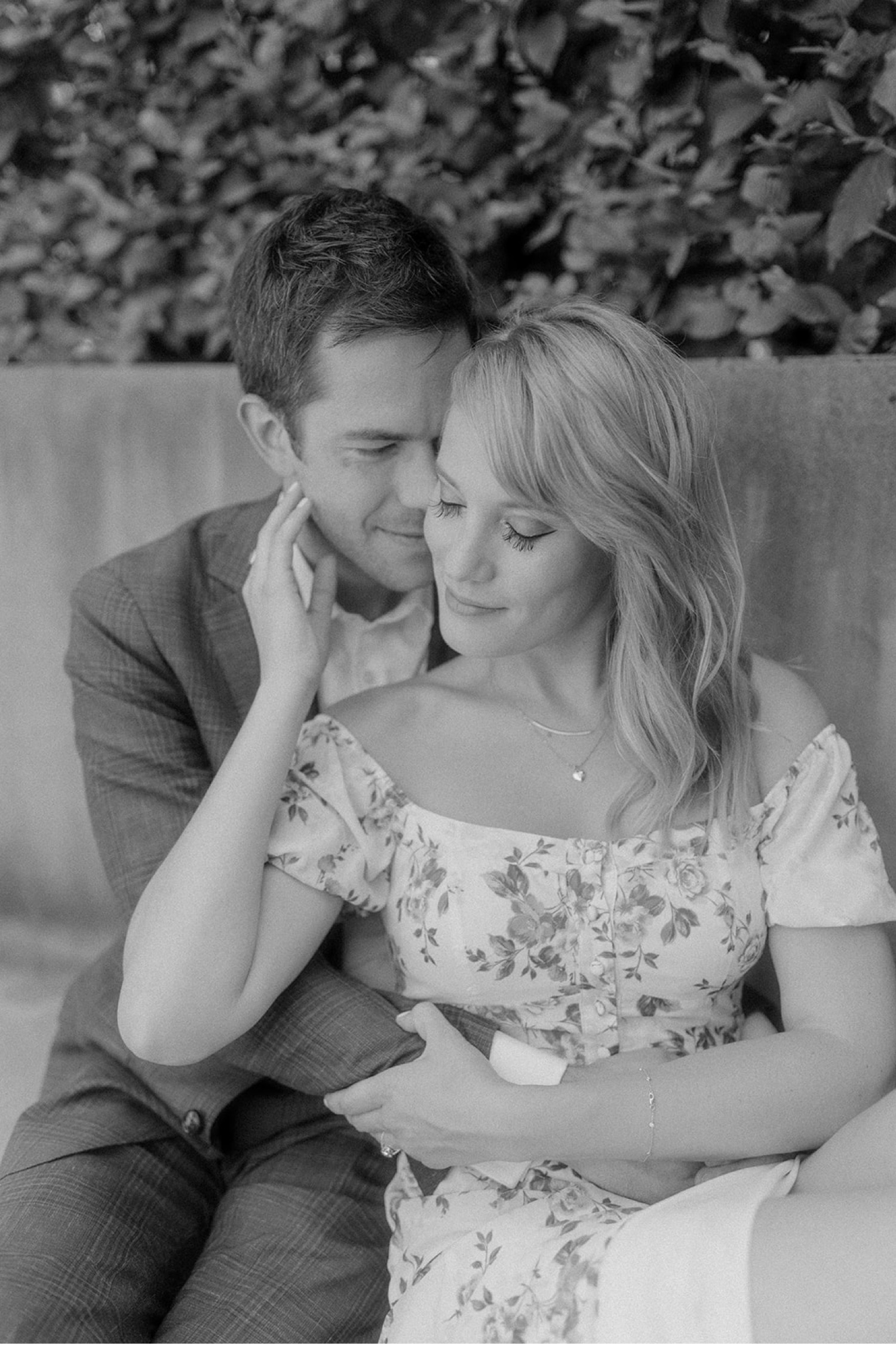 black and white intimate moment engagement session