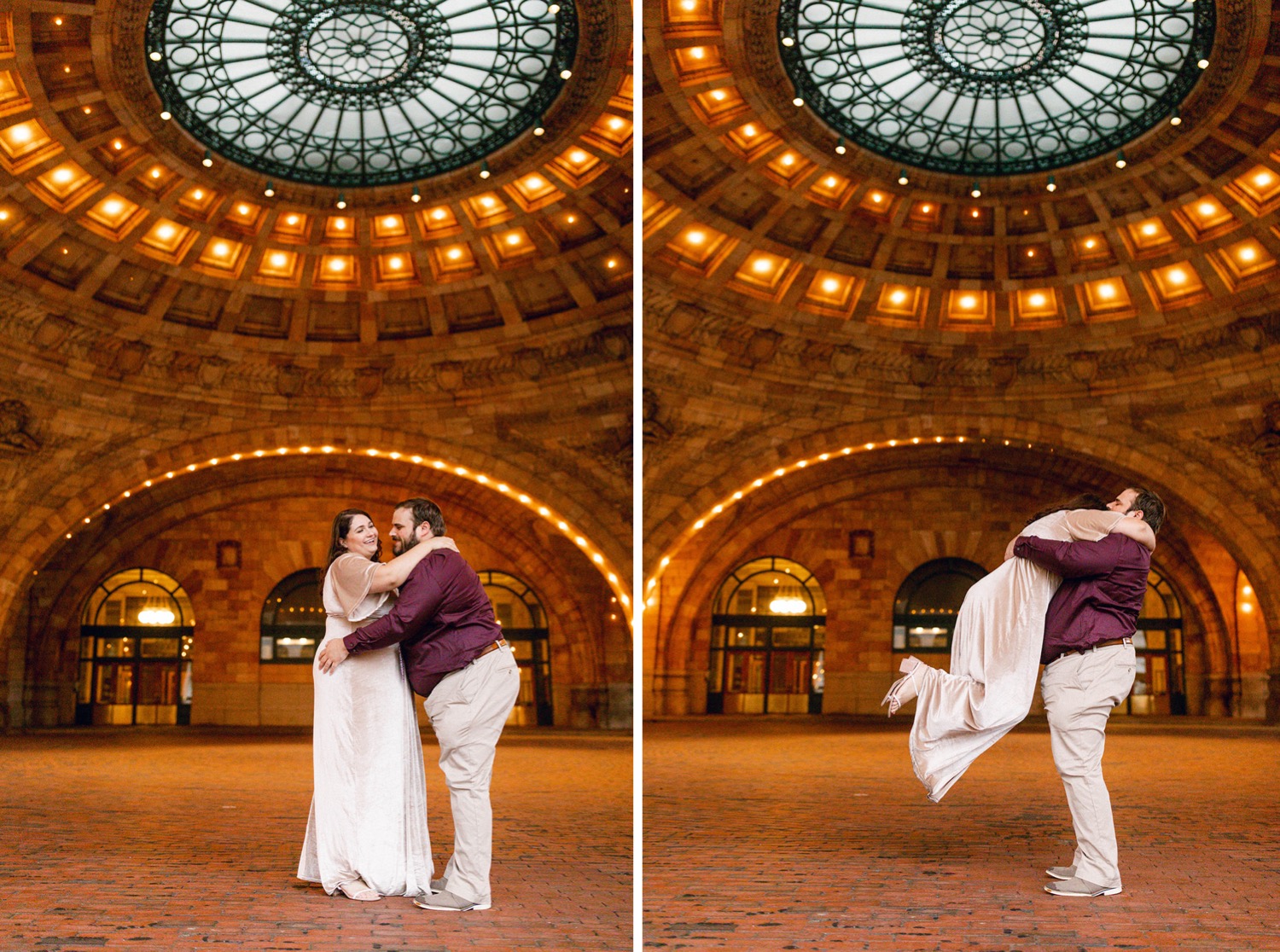 couple lift dancing under rotunda at the pennsylvanian