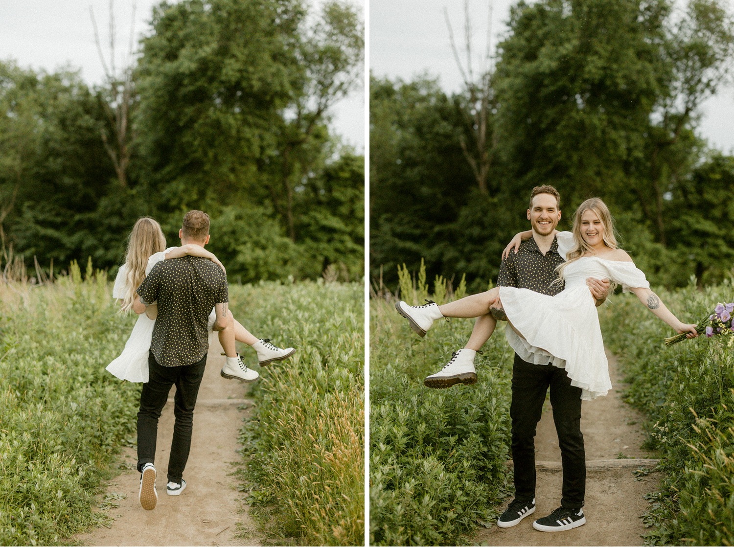 twirling on trail outdoor engagement session