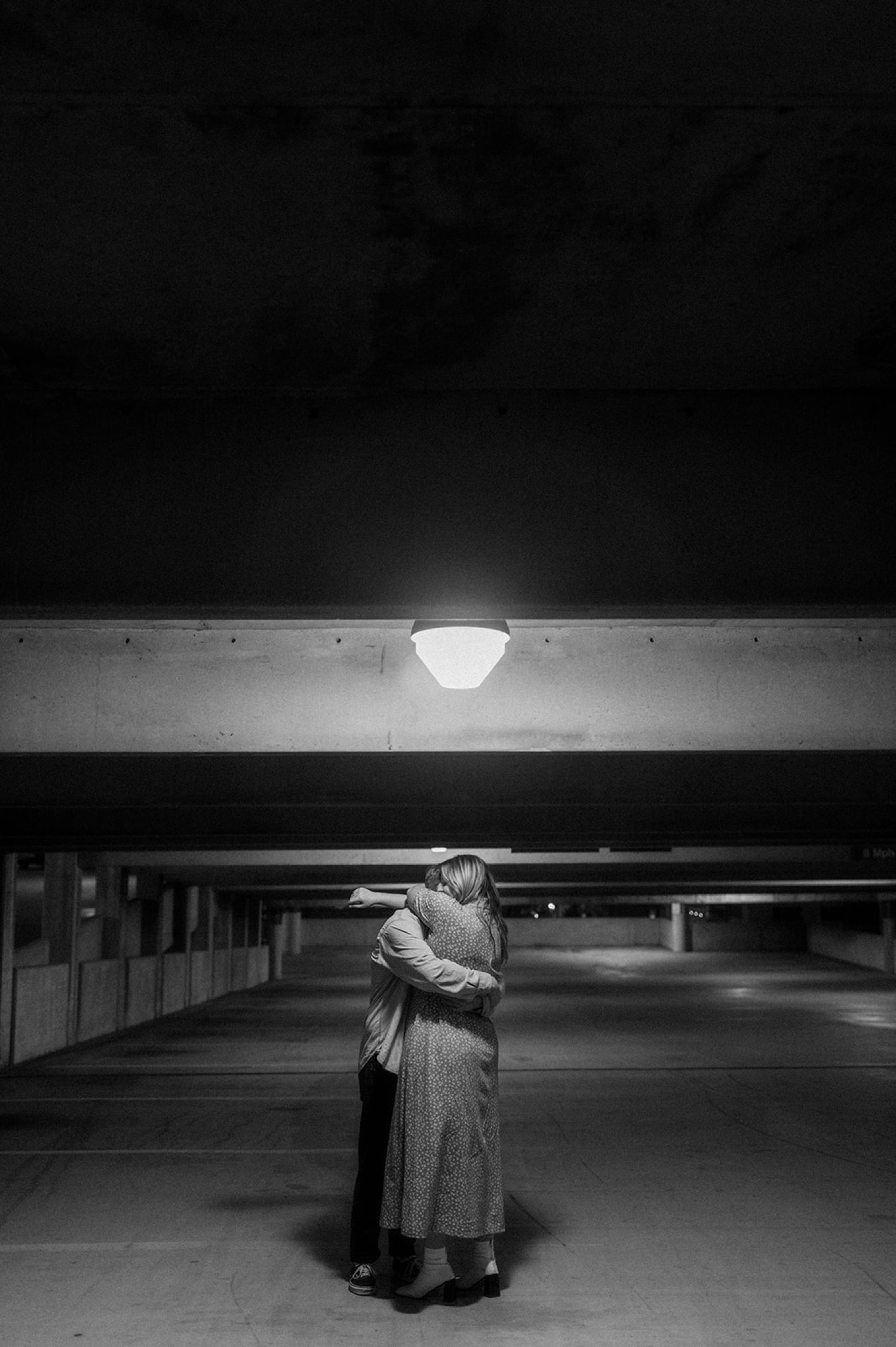 parking garage couple engagement photo