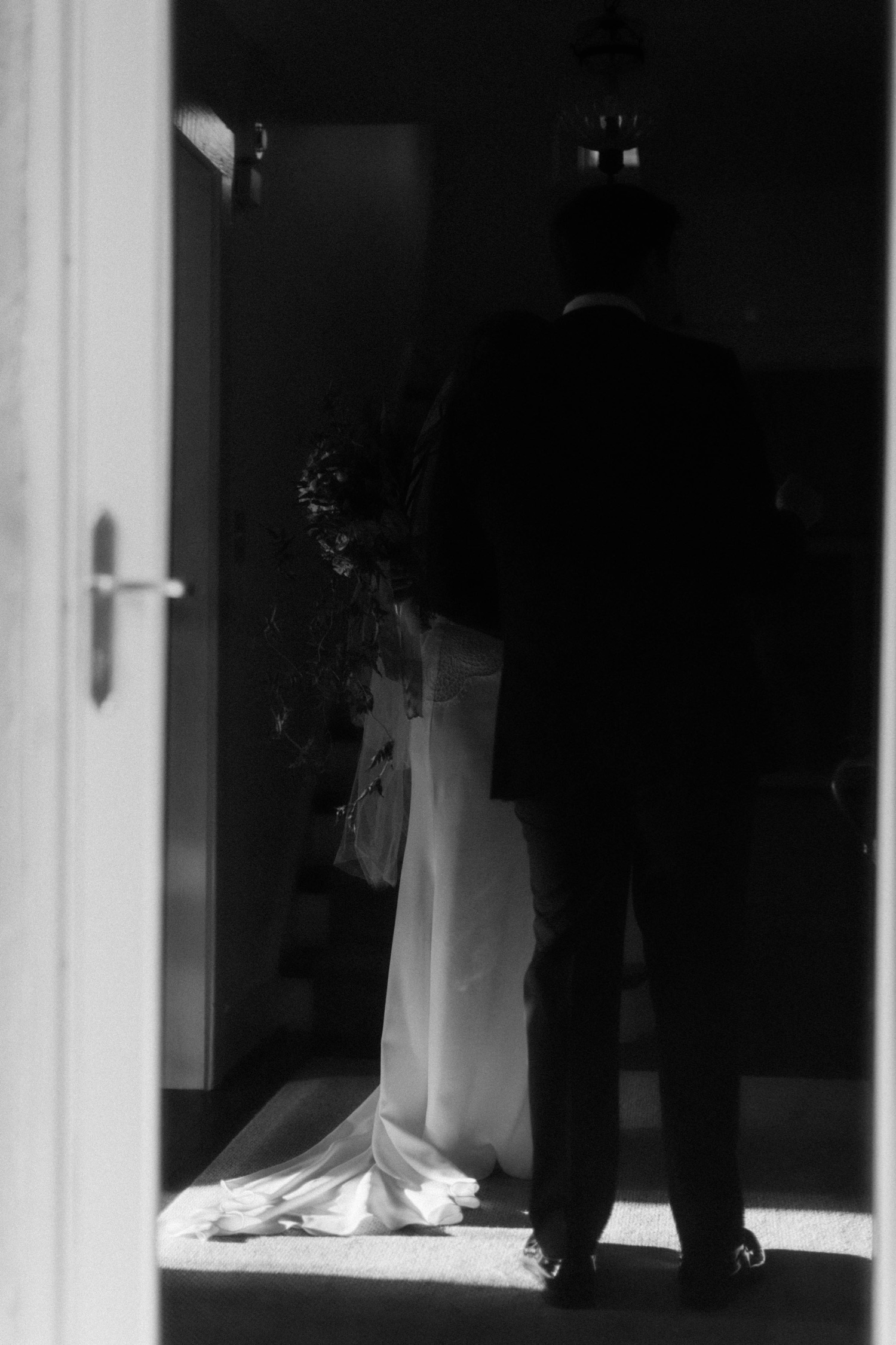 shadowy silhouette bride and groom