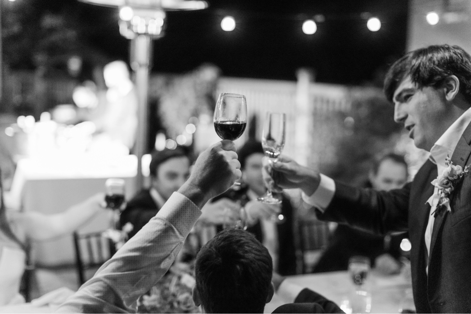 wine glasses cheers toast luxurious backyard wedding