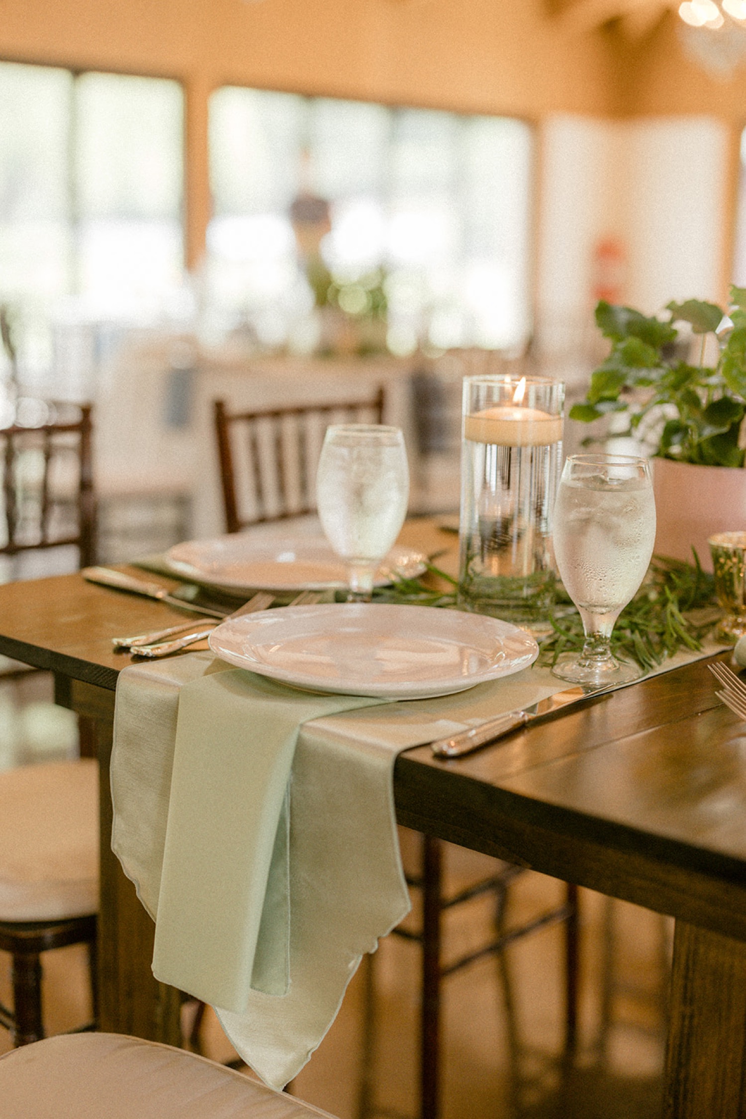 teal linens table setting Historic Acres of Hershey Wedding