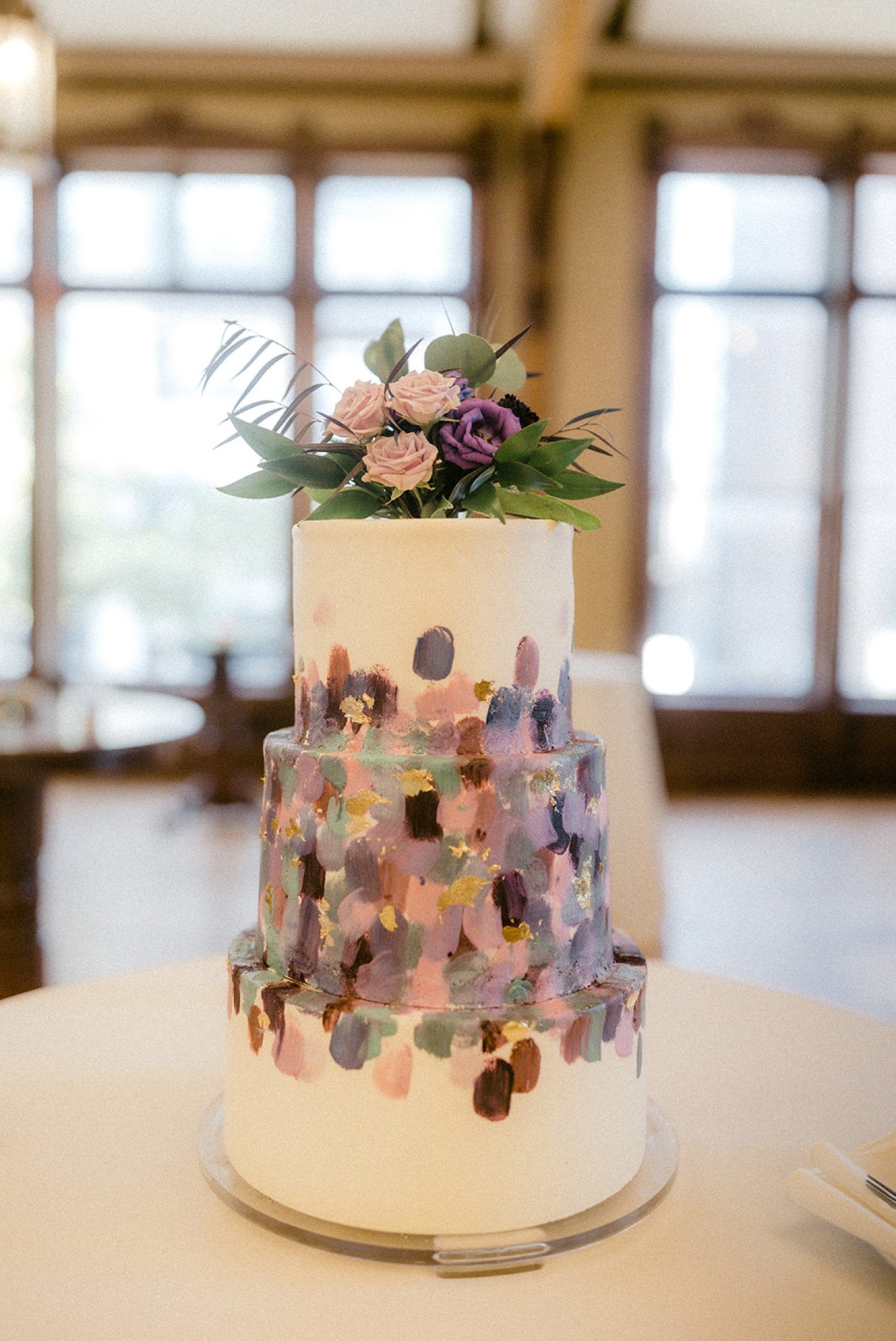 wedding cake pink and purple details