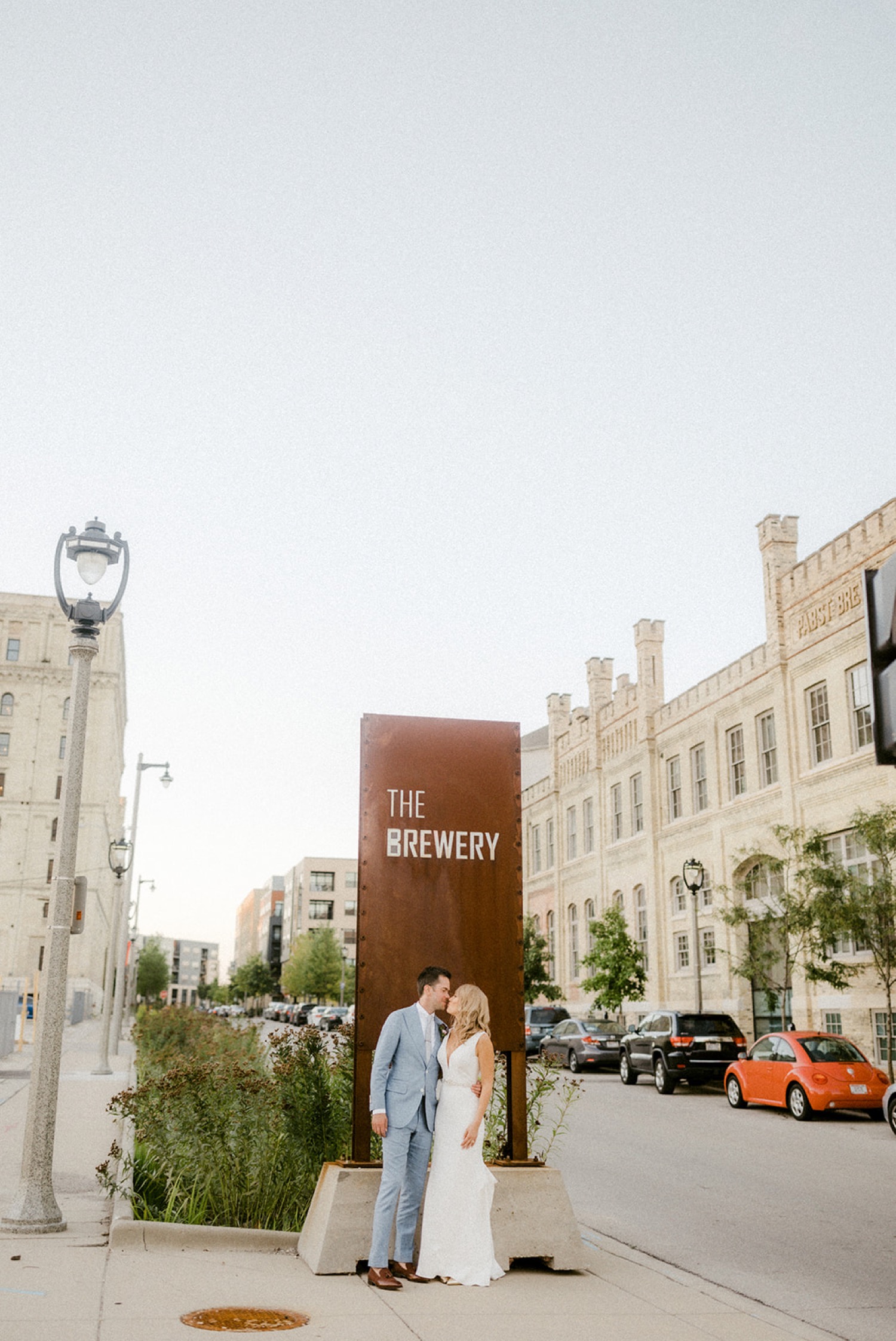 bride and groom portrait the brewery Milwaukee Pabst Best Place Brewery Wedding