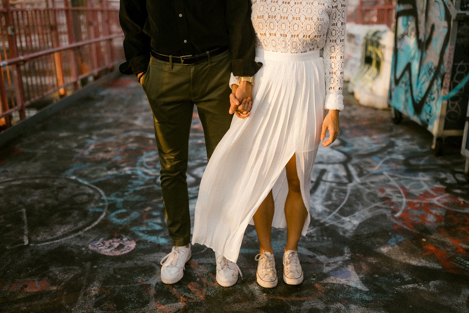 couple casual shoes graffiti brooklyn engagement session