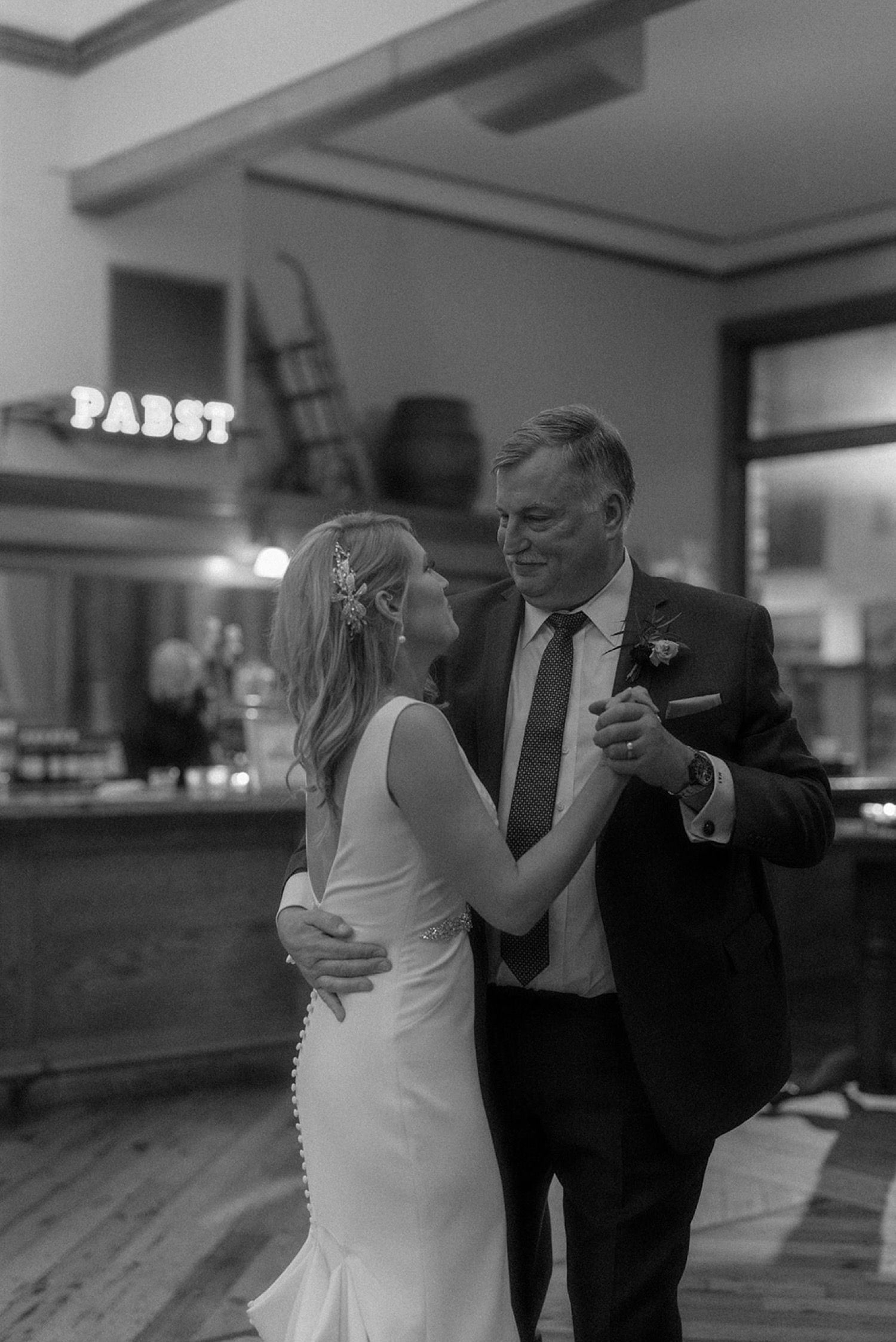 bride and father dancing Pabst Best Place Brewery Wedding