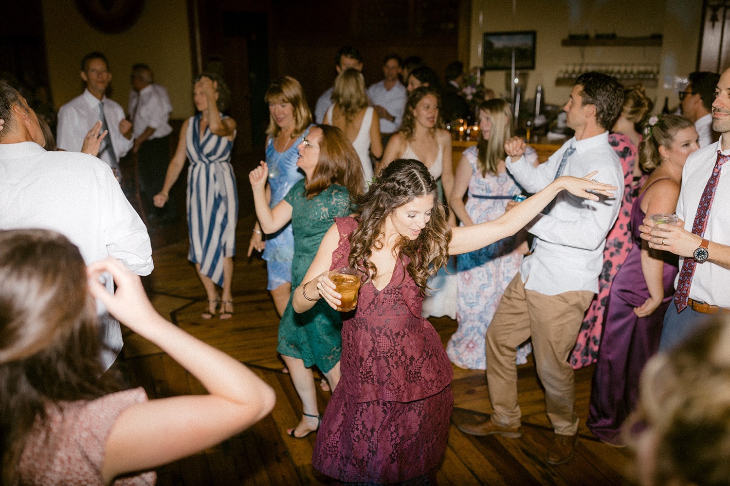 wedding reception guests dancing